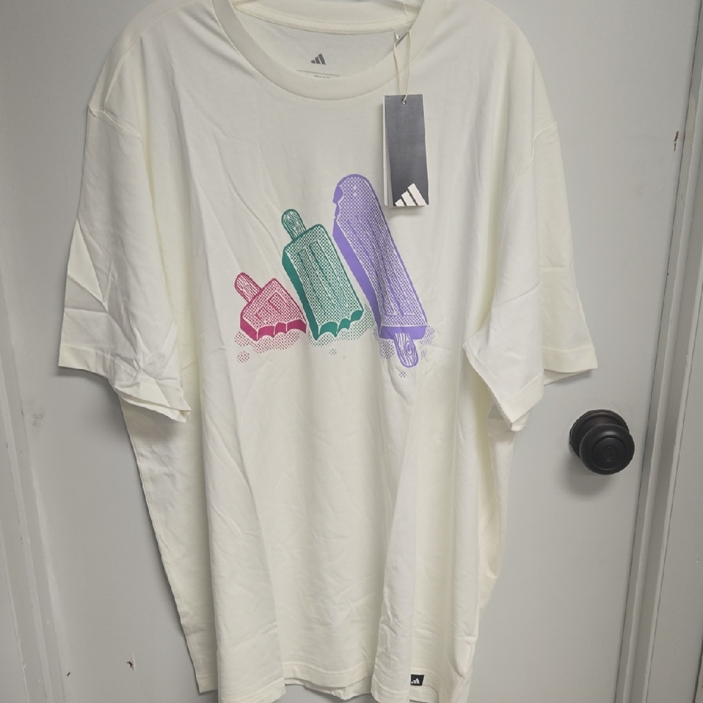 Adidas White T-Shirt with Colorful Ice Cream Graphic